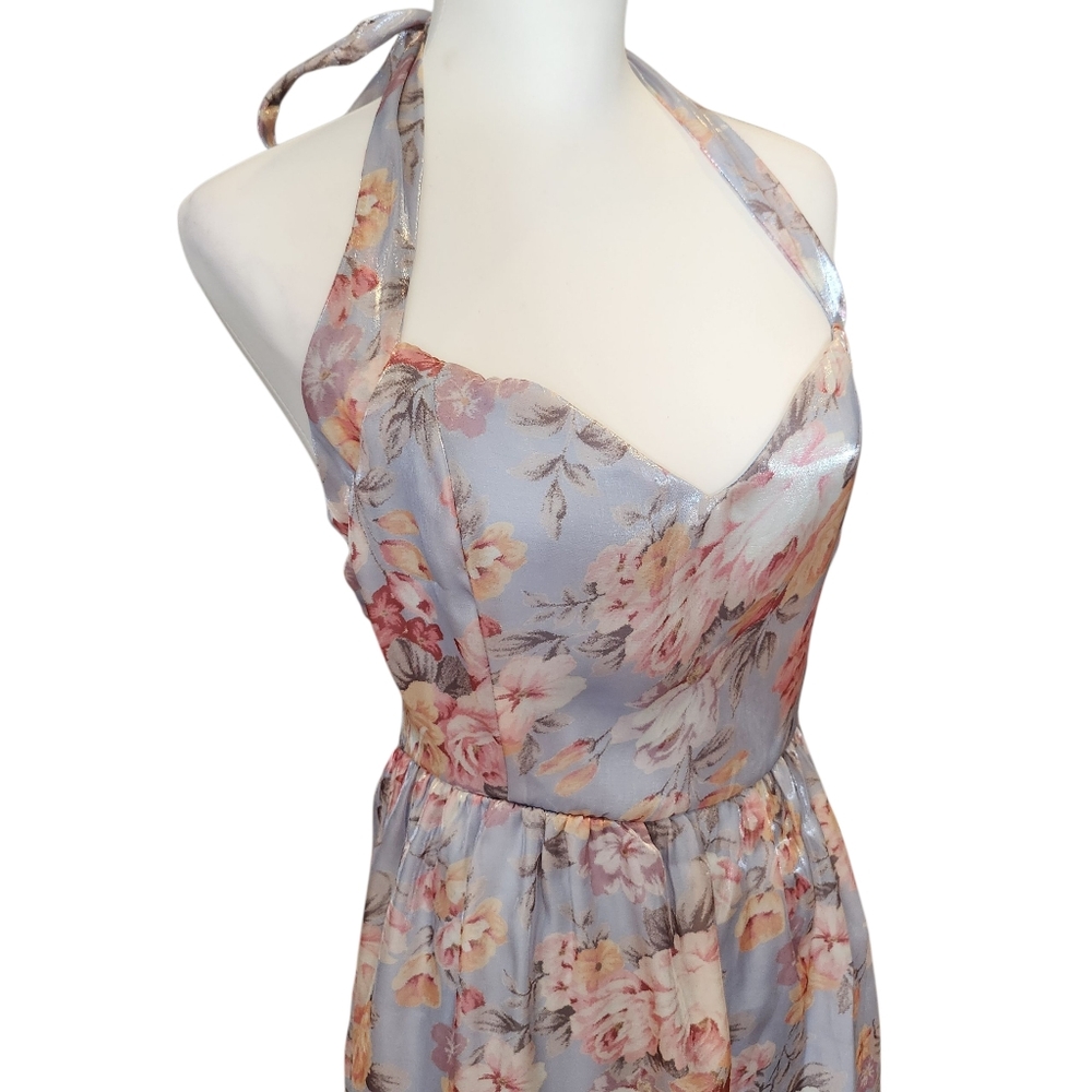 NWT LULUS Light Blue Floral Organza Halter Midi Dress XL